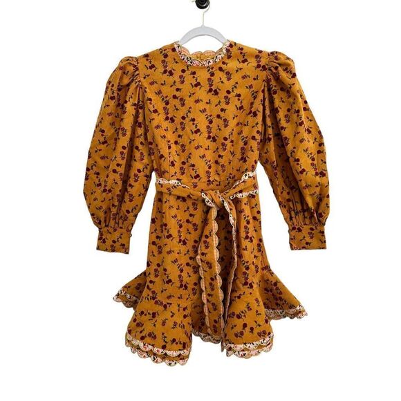 CeliaB Alder Puff Sleeve Floral Mini Dress Yellow Women’s Size Medium - Picture 1 of 10